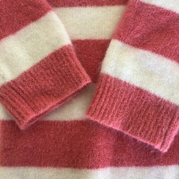 BEBE STRIPED FUZZY ANGORA SWEATER SMALL BELLINI/WHITE SMALL - Picture 15 of 15